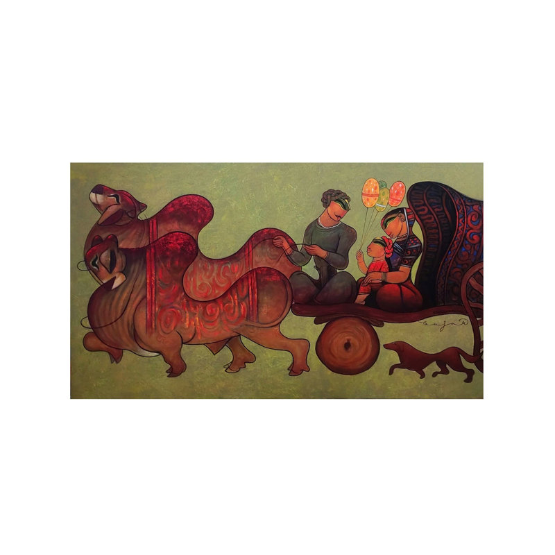 Chariot Bullock | Acrylique sur toile | Par Ramesh Gujar