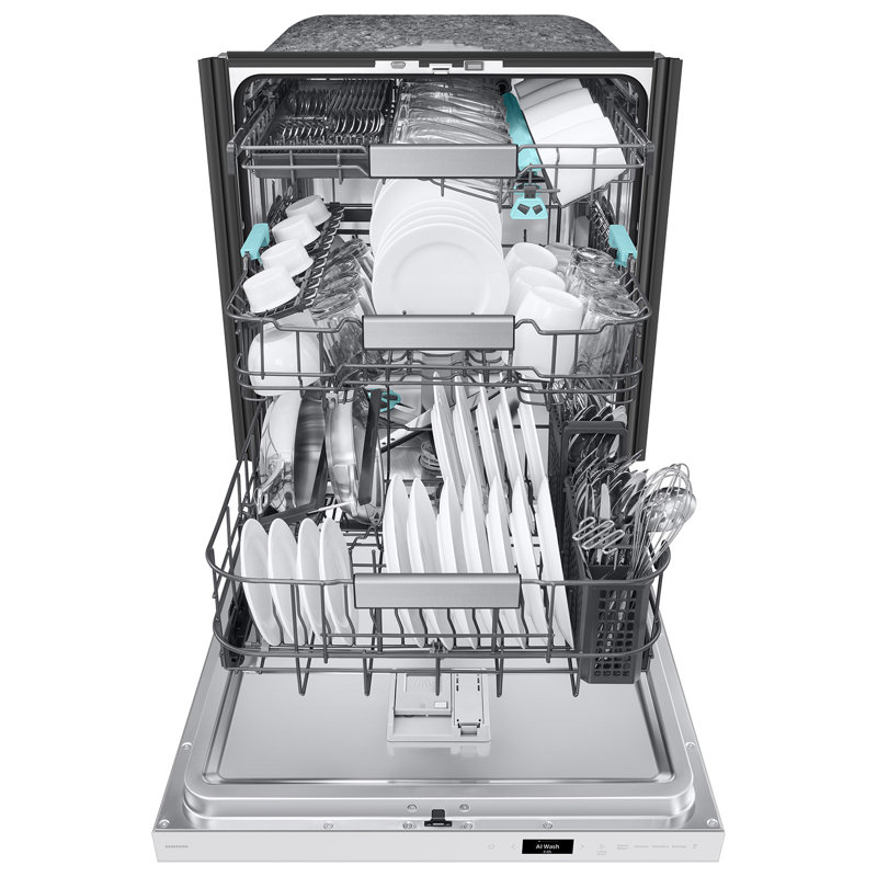Samsung 38 dBA Bespoke Smart Dishwasher with 3rd Rack Washing System, White Glass