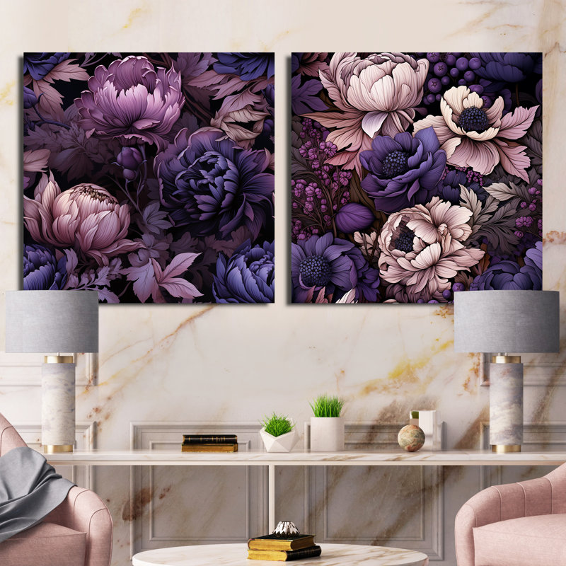 Willesden - Ensemble de 2 collages floraux carrés, H 36 po x l 73 po, Toile tendue
