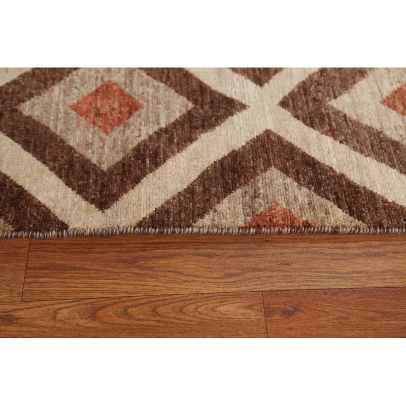 Tapis unique en laine noué à la main 7 pi 10 po x 9 pi 11 po nouvel âge Gabbeh ivoire / brun / rouge