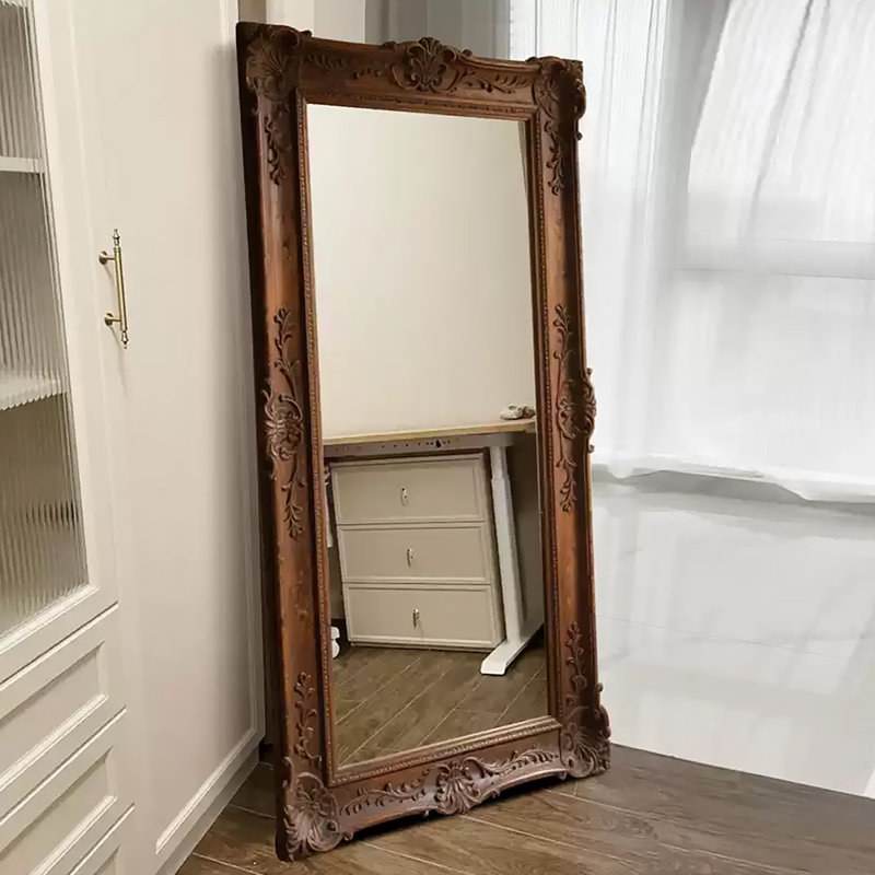 European-Style Classical Carved Full-Length Mirror, 70.87" x 31.5"