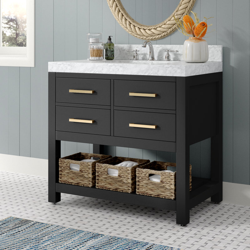 Ensemble de meuble-lavabo simple 36 po Carrie, Onyx noir | Or brossé