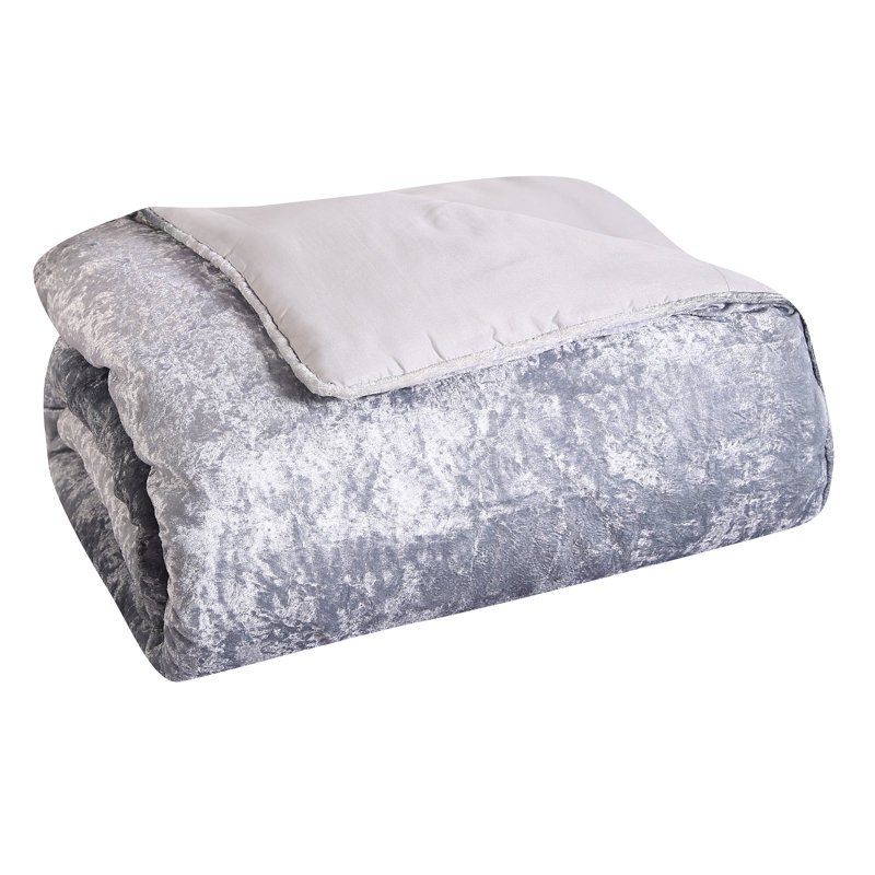  Ensemble d'édredon réversible en velours dégradé, Gris, Édredon pour très grand lit + 2 très grandes ta
