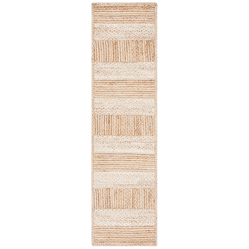 Tapis en jute et coton tissés à plat en fibre naturelle chesnut avec tapis rayé en latex, Tapis de couloir 2 pi 3 po x 13 pi