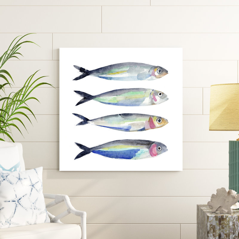 «Sardine Team II» par Annie Warren - peinture sur toile tendue, H 36 po x l 36 po