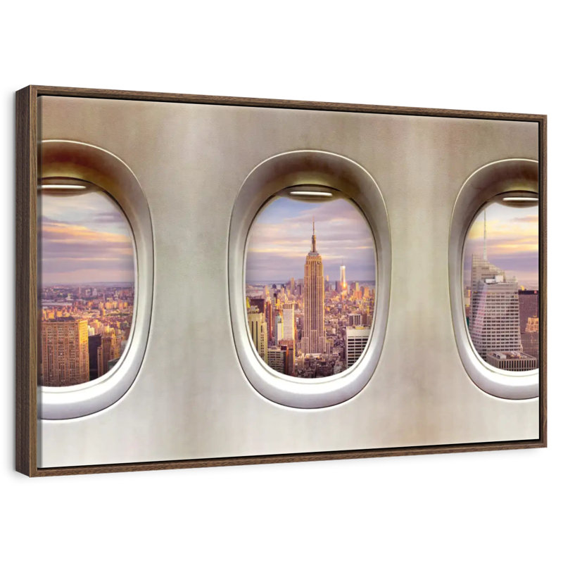 Retro Airplane Windows, 37" X 25", Floating Frame Walnut