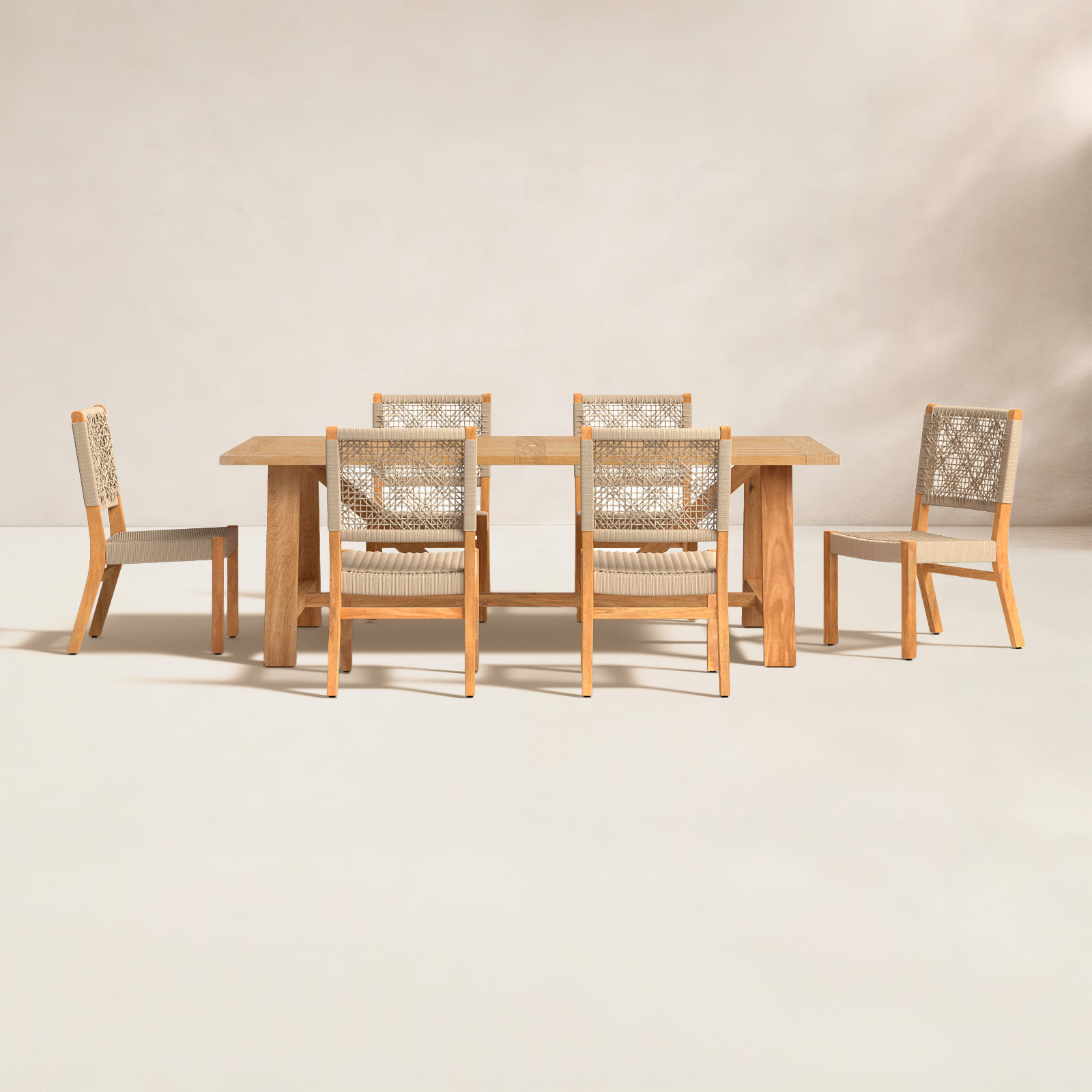 Seras 90" Teak Patio Dining Set, Tan