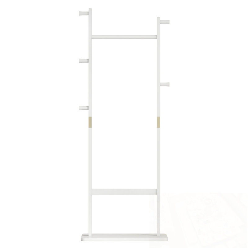 Porte-manteau en bois avec base robuste, Blanc ancien