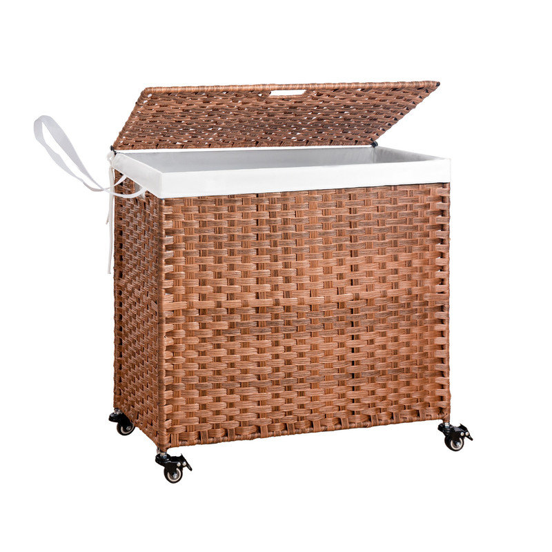 Natural Wicker Laundry Hamper with Lid and Removable Bags
