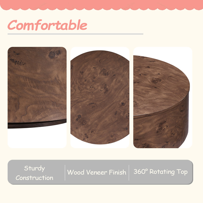 Table basse rotative en bois Burl