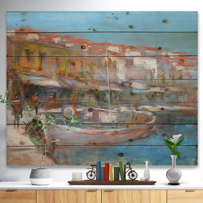 « pêche bateau », impression, H 36 po x l 46 po x P 1,5 po, Bois