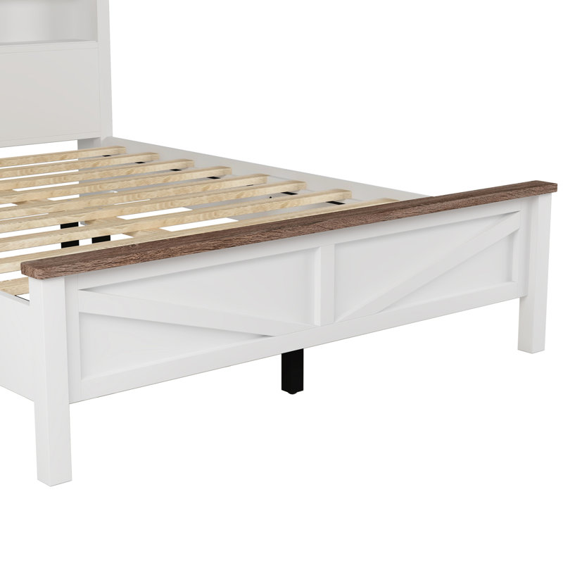 Lit plateforme double Rustic, Lit double, Blanc
