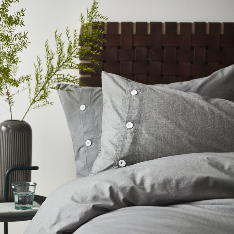 Washed Texture 100% Cotton Duvet Cover Set, King - 2 Standard Pillowcases, Grey