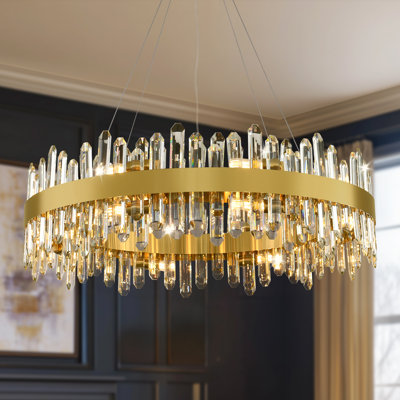 Stith Dimmable Glam Gold Round Chandelier With Crystal Accents