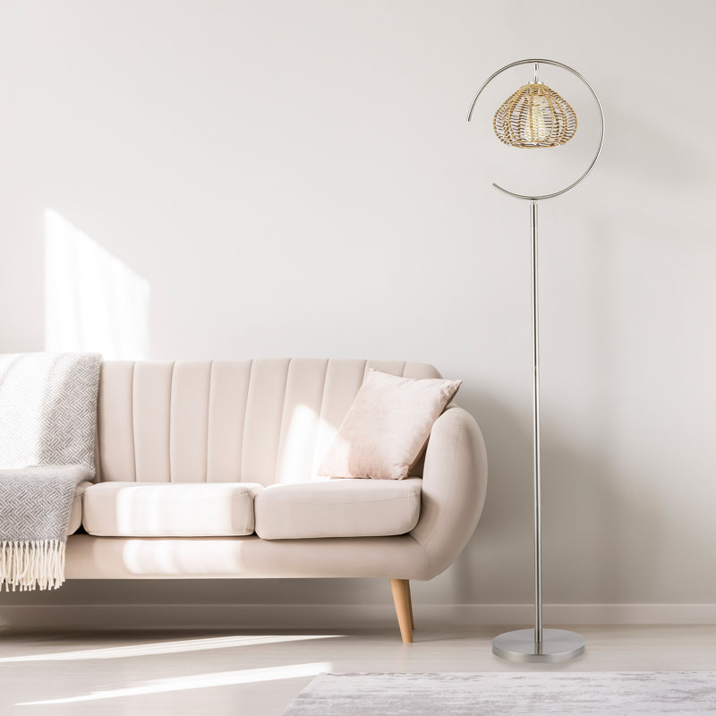 Lampe sur pied en nickel brossé 63,65 "avec abat-jour en rotin Isla