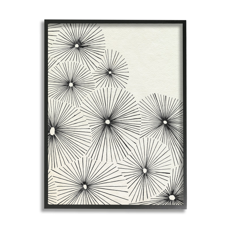 Fleurs contemporaines abstraites encadrées sur bois par Grace Popp, reproduction de dessin, Giclée encadrée noir minuit