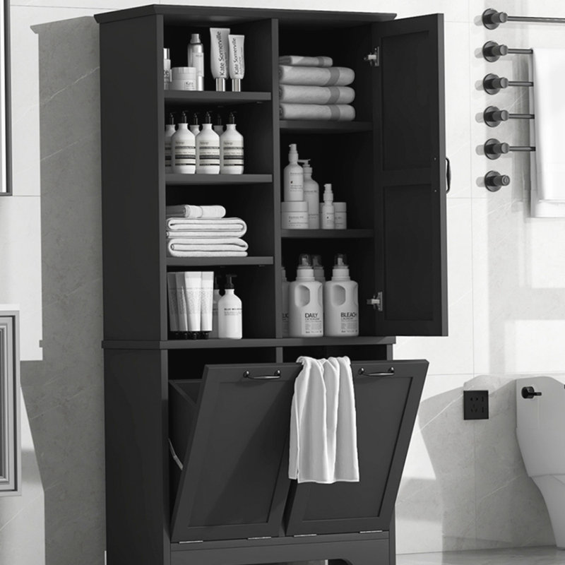 Bathroom Storage Cabinet with Doors and Drawers, Black