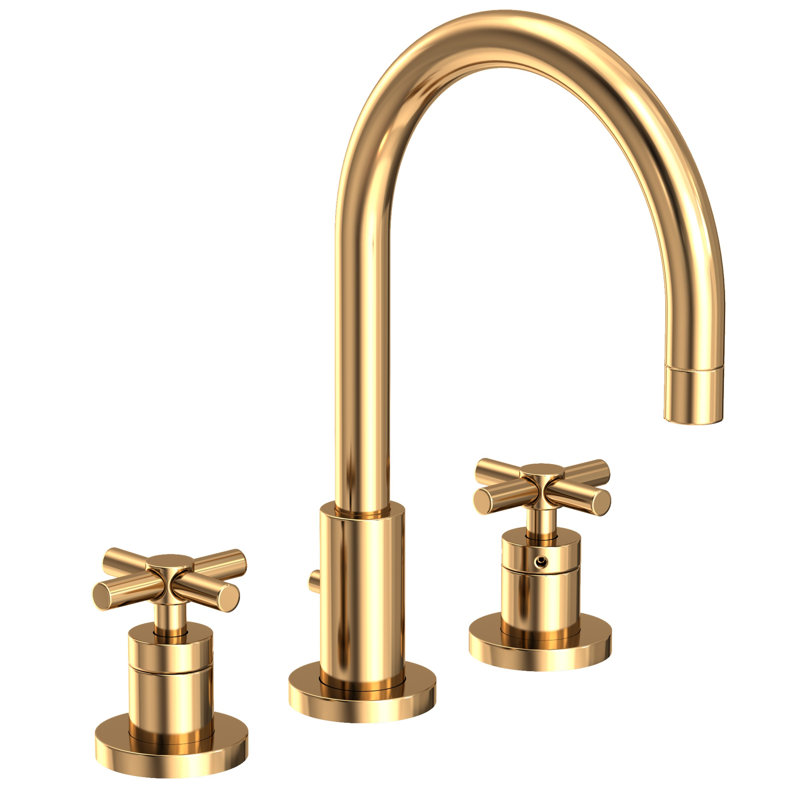 East Linear Widespread Bathroom Faucet with Drain Assembly, Uncoated Polished Brass