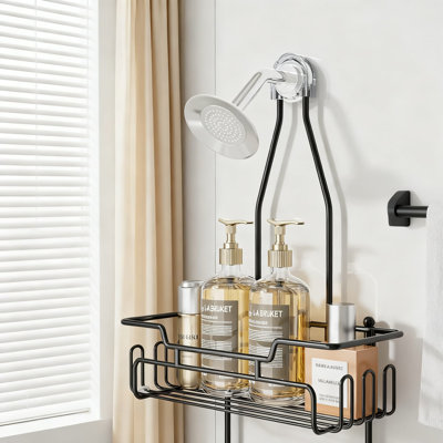 Organisateur de panier de douche à 3 niveaux avec porte-savon et 16 crochets, support de rangement de salle de bain en acier inoxydable antirouille, noir