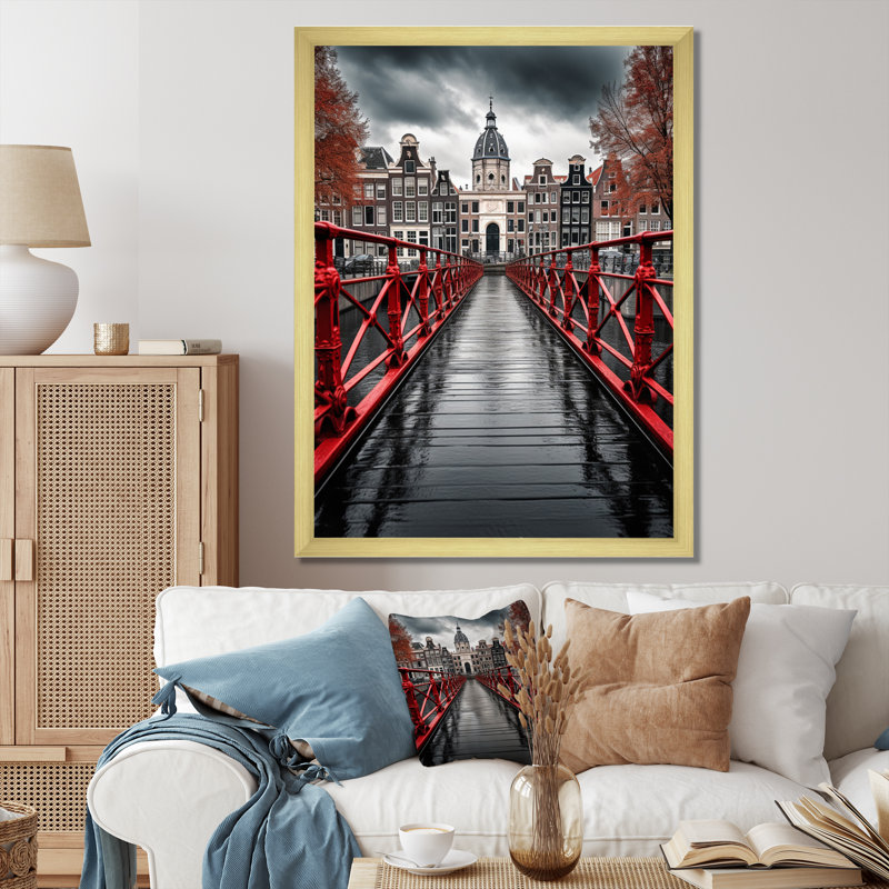 Amsterdam, paysage urbain magnifique I - impression, Encadrement doré, H 44 po x l 34 po x P 1,5 po