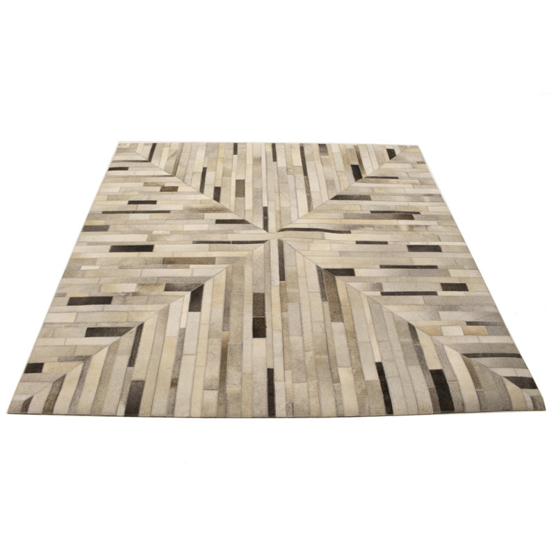 Tapis oriental gris moderne en cuir 4X6, Carré 6 pi