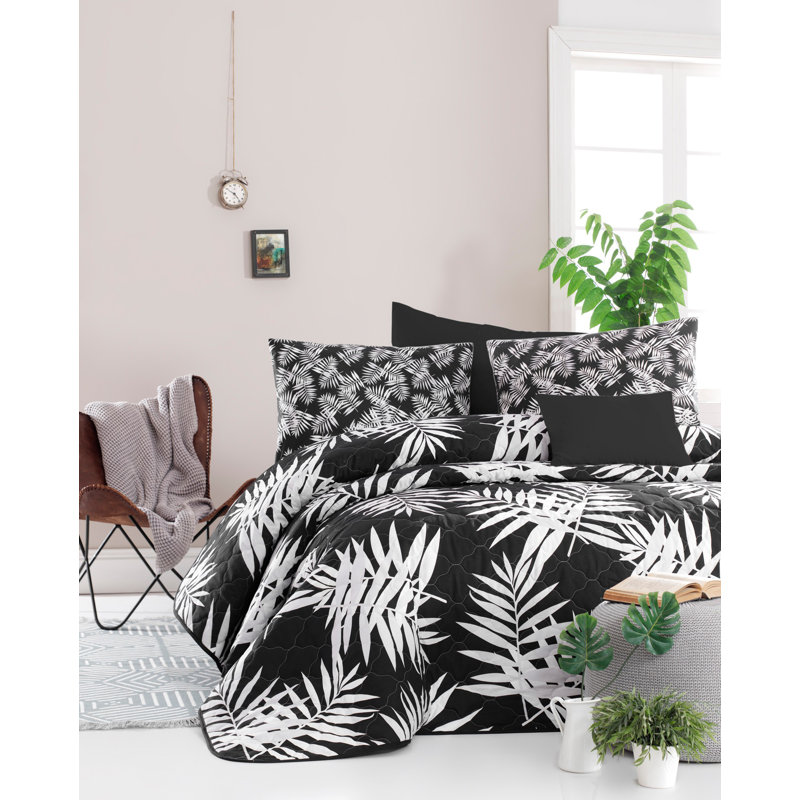 Ensemble de couvre-lit / couvre-lit 100% coton noir / blanc Vonda