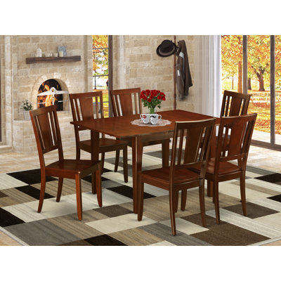 7 Piece Room Furniture Set Consist of a Rectangle Kitchen Table with Butterfly Leaf and 6 Dining Chairs, Mahogany