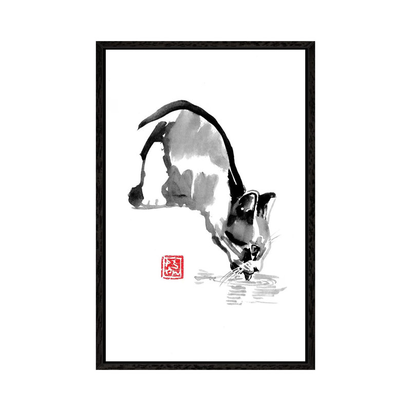Drinking Cat by Péchane - Print on Canvas, Black Framed, 152.5 cm H x 101.5 cm W