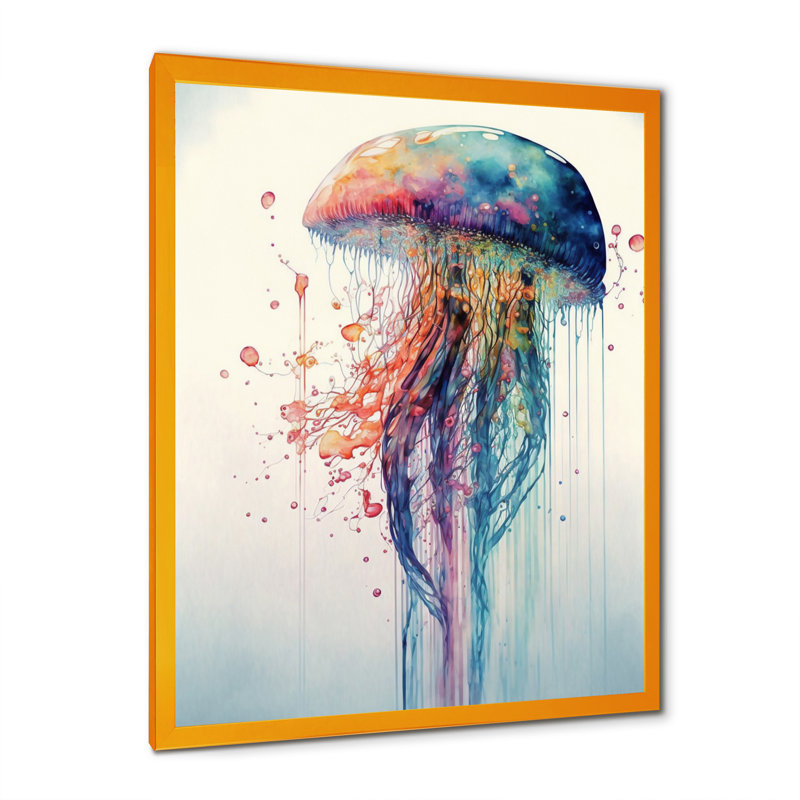 Art coloré sur toile, méduse colorée Deepsea IV, H 20 po x l 12 po, Toile avec cadre photo, Doré