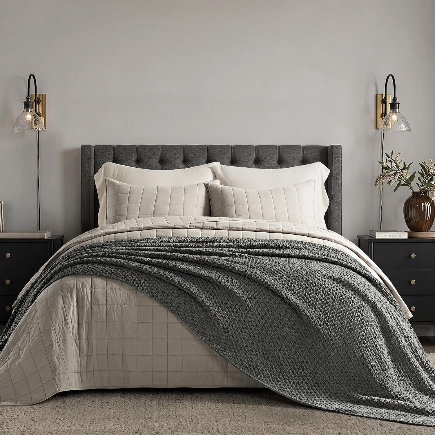 Chunky Chenille Weighted Throw Blanket, 108" L x 92" W, Charcoal Gray