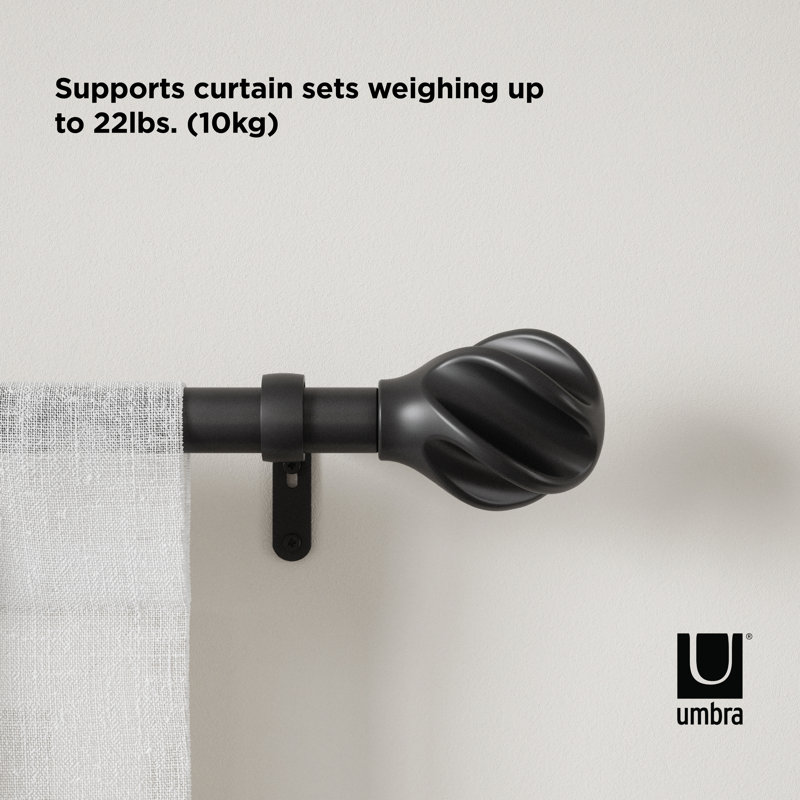 Matte Black Adjustable Steel Curtain Rod with Twirl Finial