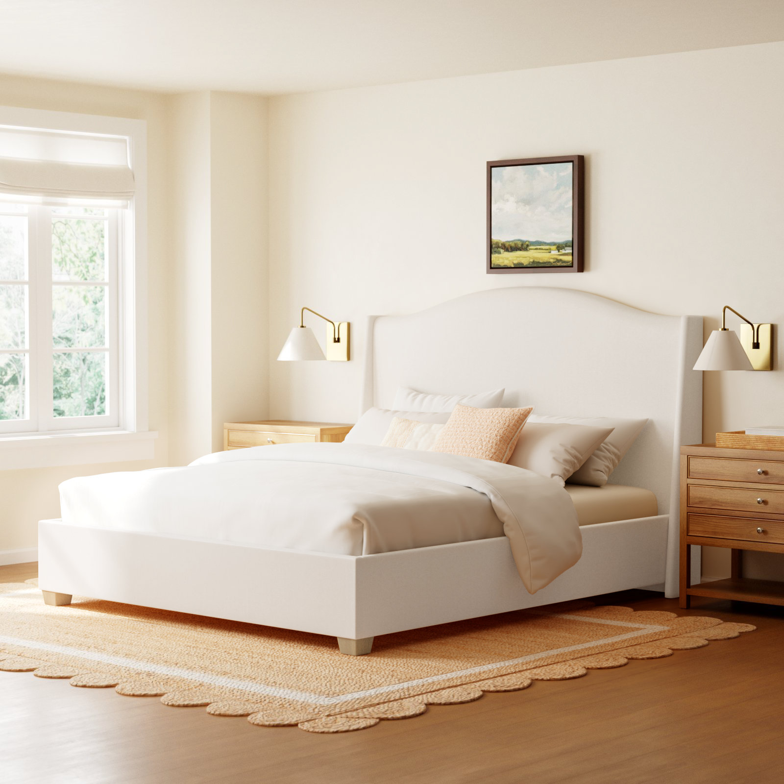 Allis Wingback Platform Bed, Zuma White Textured Linen, Twin