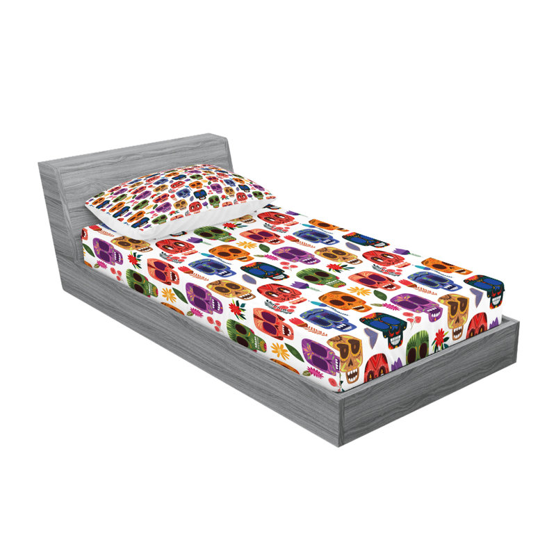 Multicolore drap-housse et coussin décoratif en bois Ambesonne, Ensemble de draps pour lit simple + 5 pièces supp