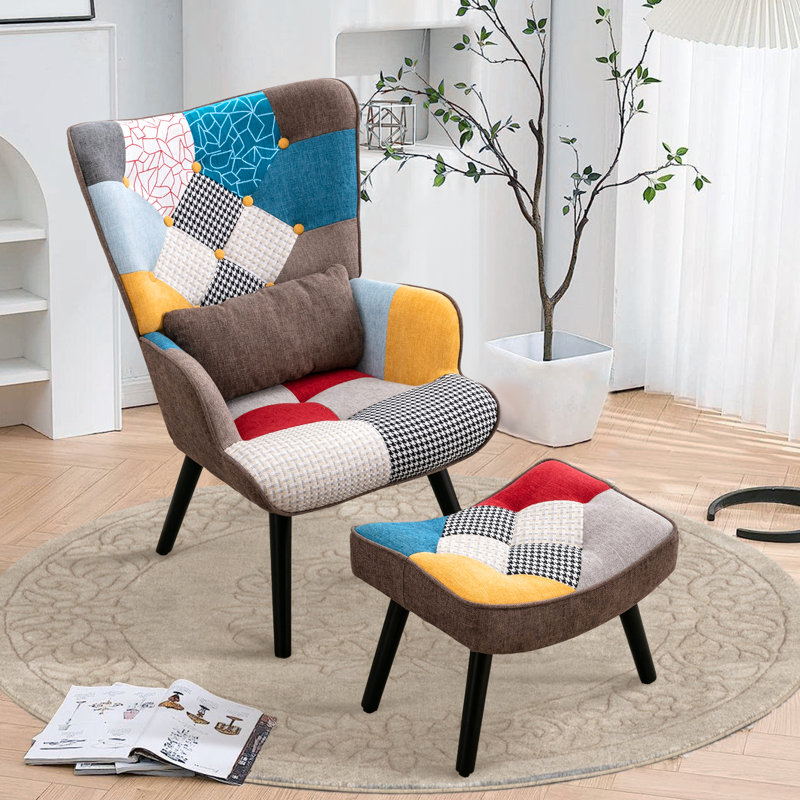 Kohlson 25.59'' Wide Tufted Wingback Chair and Ottoman, Brown
