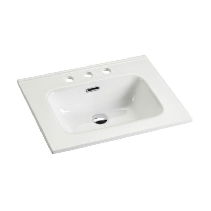 Modern Bathroom Ceramic Sink - Glossy White, 3 Pre-Drilled Holes, Seamless Design For Enhanced Functionality White Basin Faucet Low Maintenance Busy Bathrooms