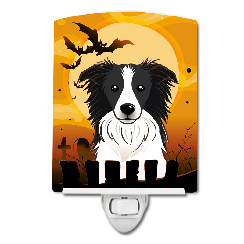 Éclairage de nuit en céramique halloween basset hound, Border collie noir / blanc