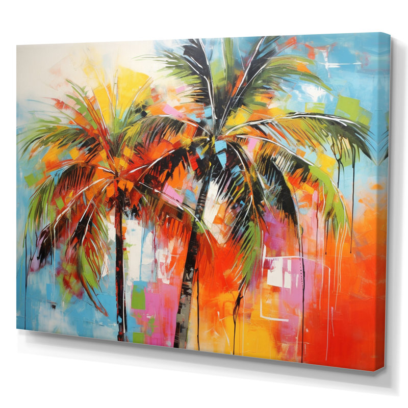 «Popart Palm Trees I», reproduction d'art sur toile Palm Trees, H 34 po x l 44 po x P 1,5 po, Toile tendue