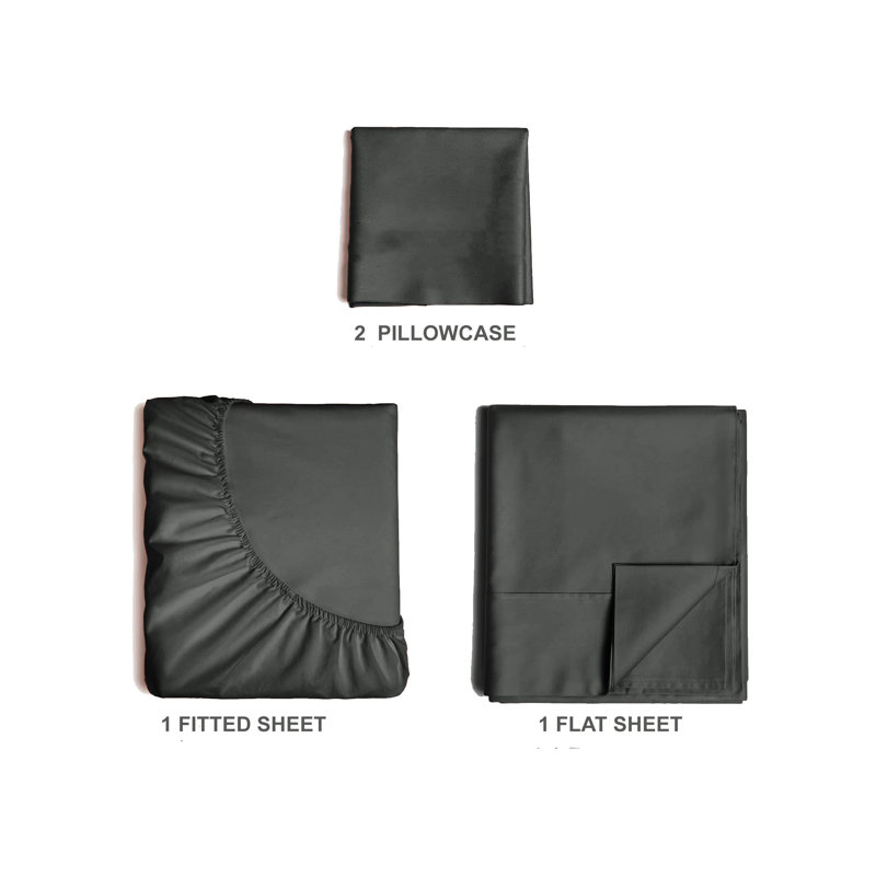  Ensemble de draps en rayonne de bambou 4 pièces Premium Luxury, Ensemble de draps pour lit simple avec deux taies , Noir