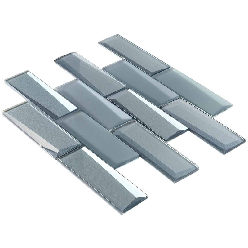 Remington 2x6 Polished Glass Subway Mosaic Tile, Slate Blue