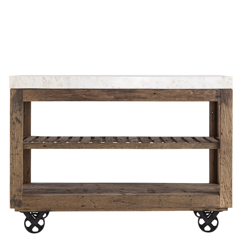 Sm Wooden Kitchen Island On Wheels, 37" H x 52" L x 20" W