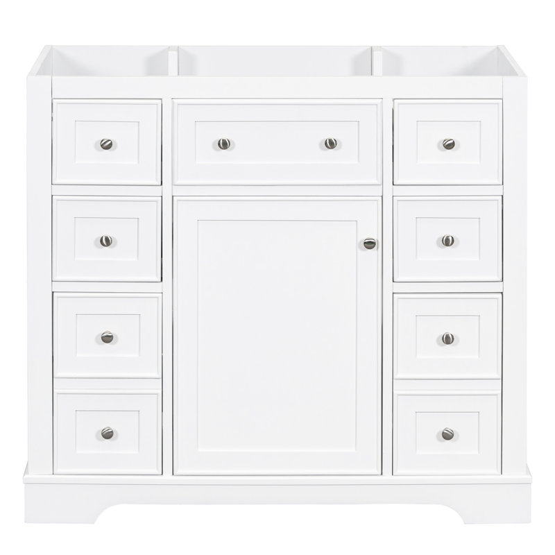 Base de meuble-lavabo blanc 36 po, 1 armoire et 6 tiroirs, en bois massif et de construction, moderne, peint, assemblage requis en blanc, avec surface peinte,