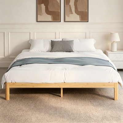 10 Inch King Size Bed Frame, Solid Wood Platform Bed Frame with Metal Slats Support, No Box Spring Needed, Easy Assembly, Natural