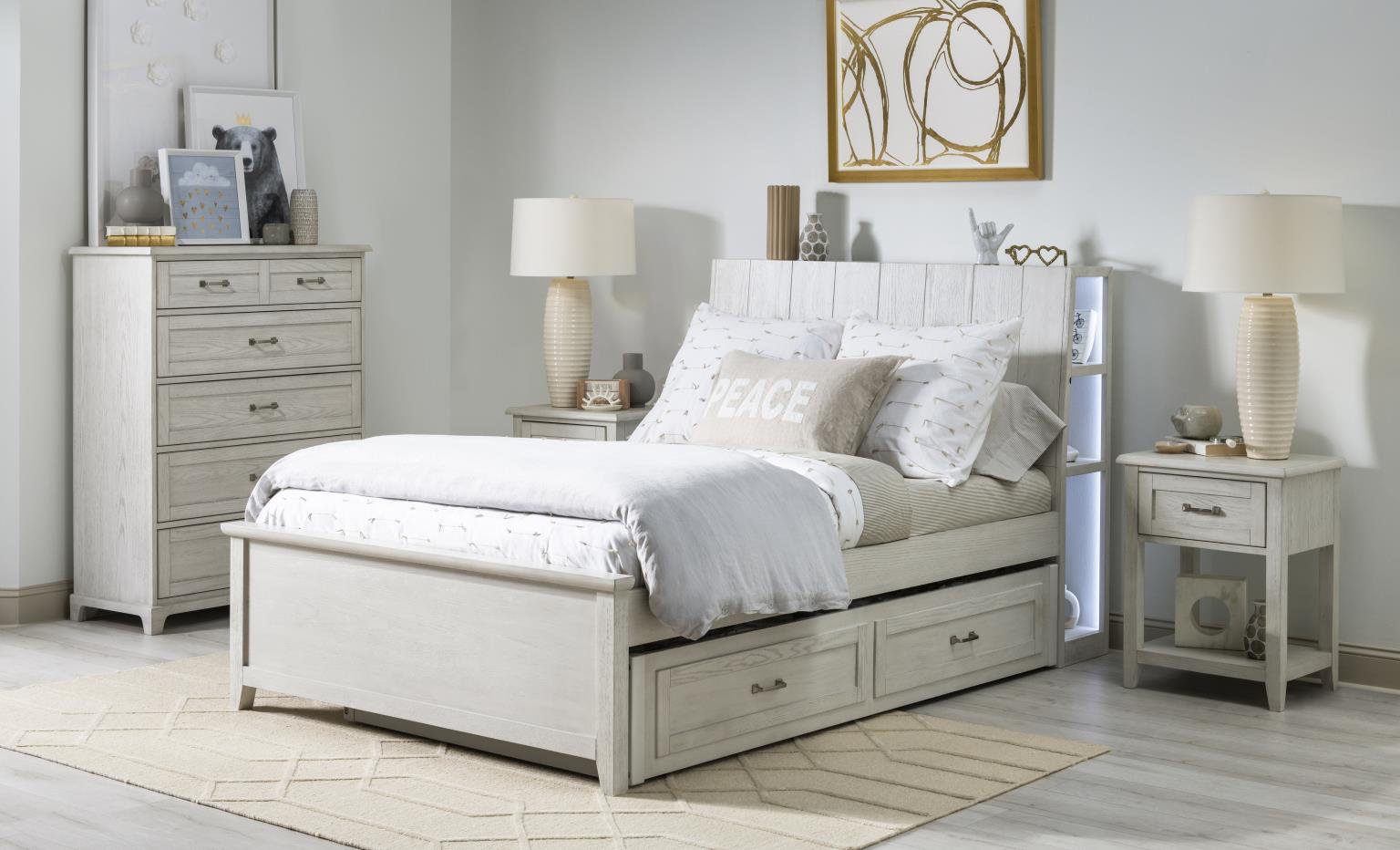 August Complete Bookcase Bed With LED Light, Twin