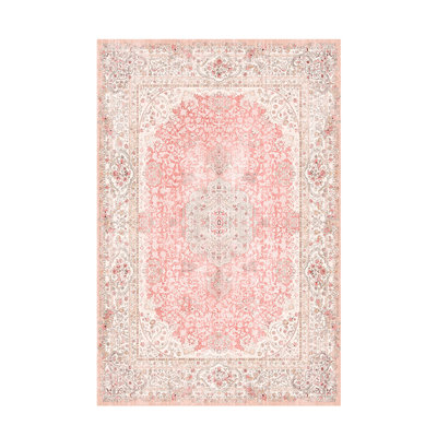Pink Vintage Rug Machine-Washable Rug Soft Floral Rug