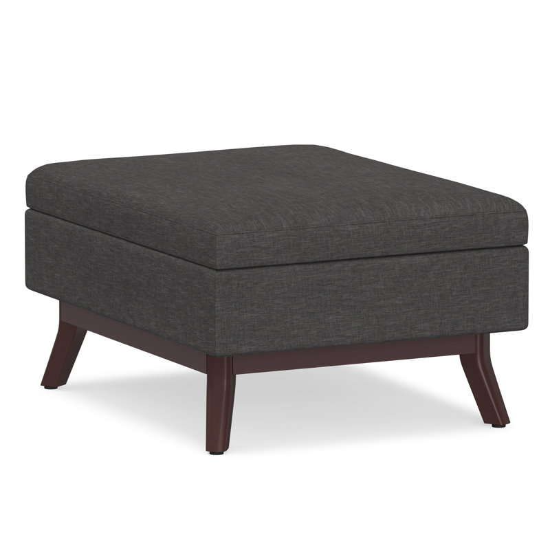 Owen 34"W Upholstered Fabric Mid-Century Modern Rectangular Lift-Top Ottoman with Tapered Legs