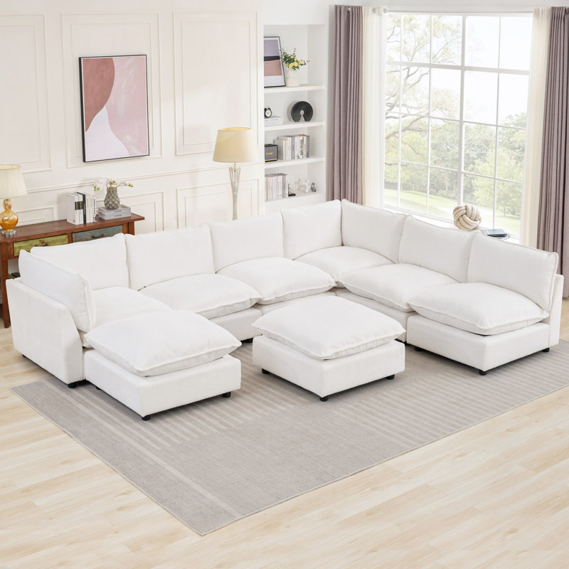 Canapé modulaire surdimensionné Heffernan, Chenille blanche, H 33,10 po x l 138,29 x P 68,9 po