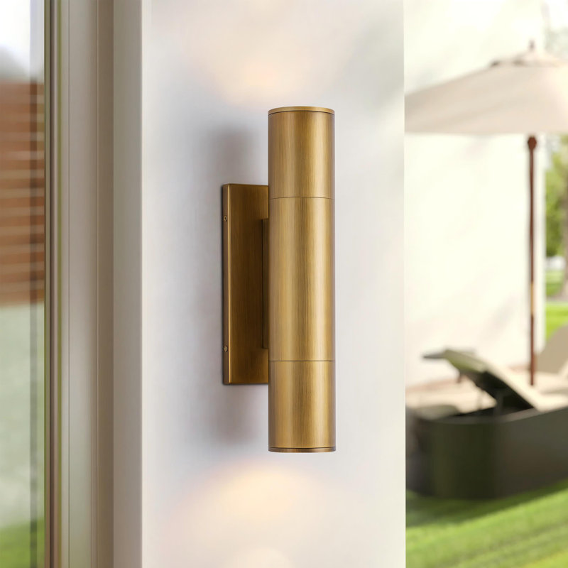 Tuboro 2-Light Outdoor Industrial Cylinder Wall Sconce with Waterproof Glass, Gold