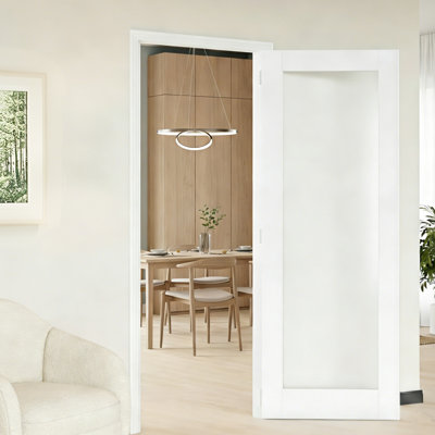 Porte intérieure avec cadre assorti et porte intérieure en verre givré blanc 1-Lite en bois manufacturé massif