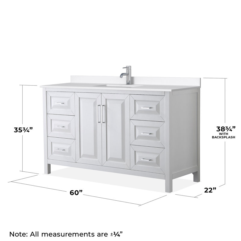 Daria 60 in. Vanity, White Quartz, White, Polished Chrome