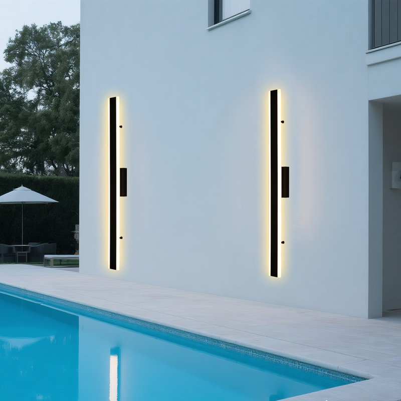 2 Pack Long Outdoor Wall Lights, LED Modern Exterior Lighting Fixtures, IP65 Waterproof Matte Black Linear Outside Sconce Wall Mount For House Porch Patio Garage Door.